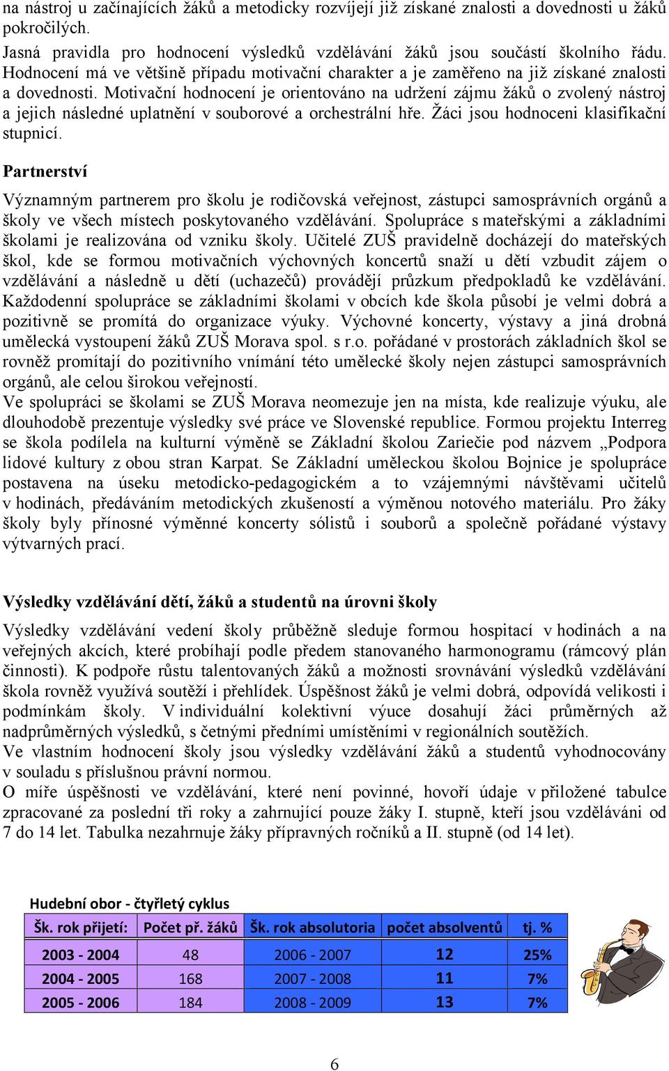 Motivační hodnocení je orientováno na udržení zájmu žáků o zvolený nástroj a jejich následné uplatnění v souborové a orchestrální hře. Žáci jsou hodnoceni klasifikační stupnicí.