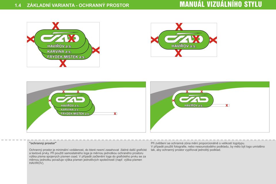 V pøípadì zaèlenìní loga do grafického prvku se za mìrnou jednotku považuje výška písmen jednotlivých spoleèností (napø. výška písmen HAVIROV).