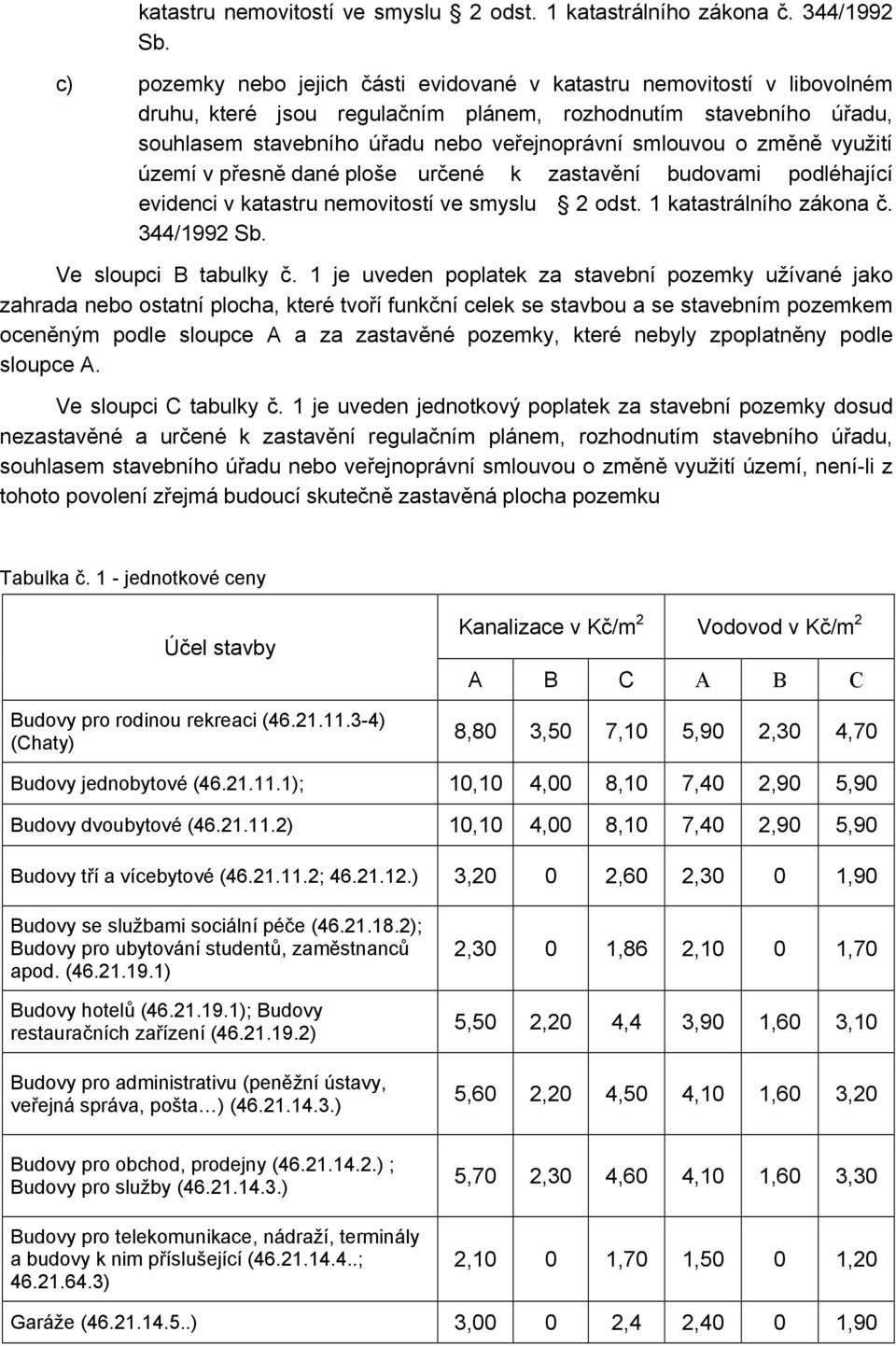 změně využití území v přesně dané ploše určené k zastavění budovami podléhající evidenci v  Ve sloupci B tabulky č.