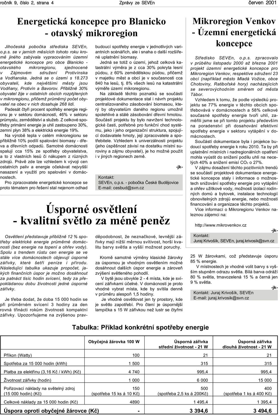 rana 4 Zprávy ze SEVEn červen 2001 Energetická koncepce pro Blanicko - otavsk