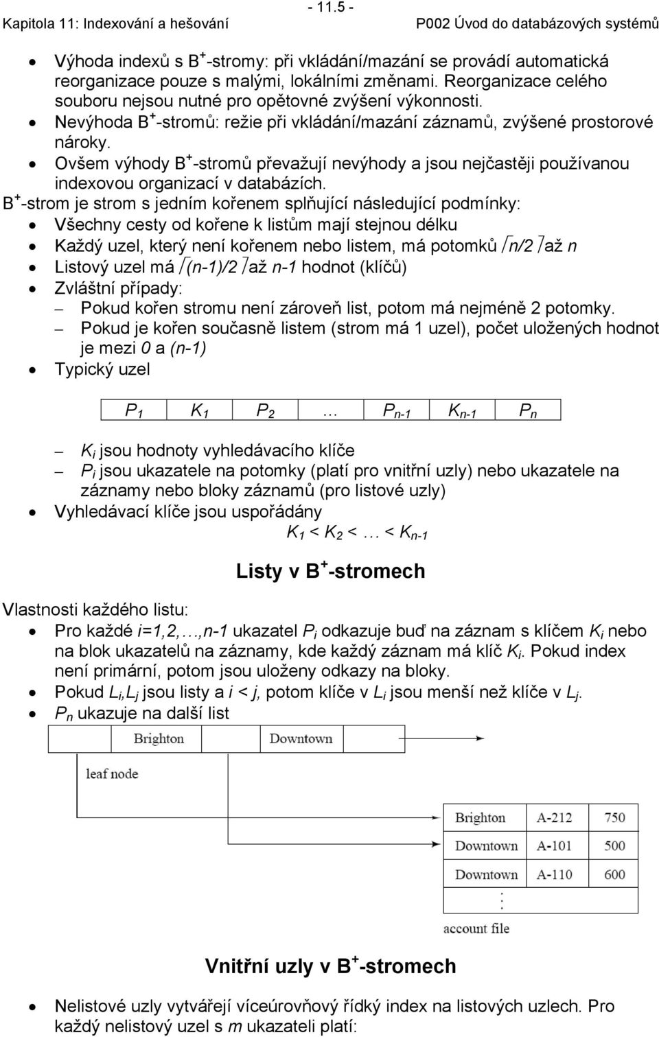 Ovšem výhody B + -stromů převažují nevýhody a jsou nejčastěji používanou indexovou organizací v databázích.