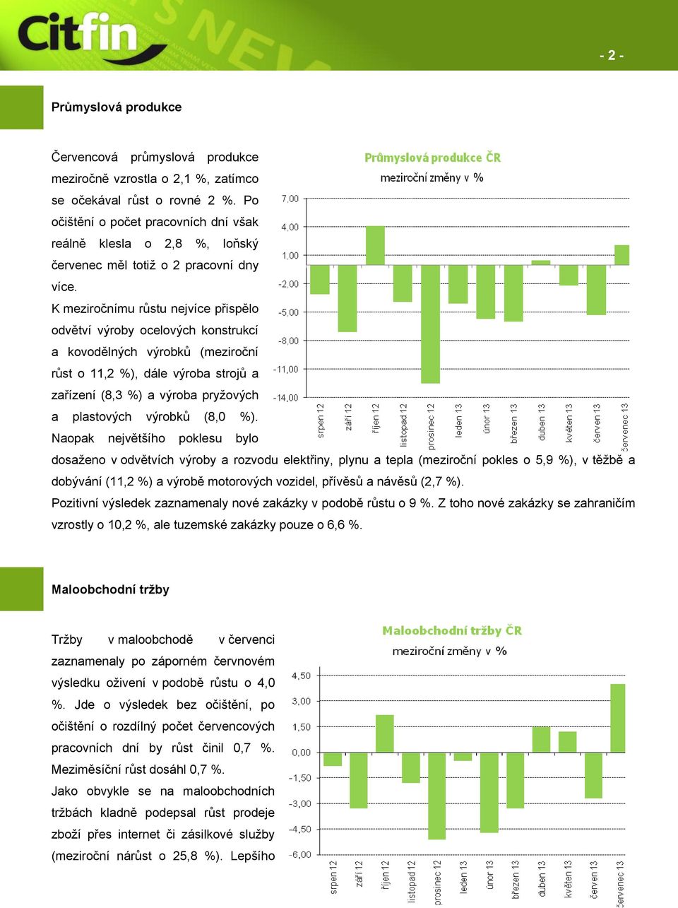 K meziročnímu růstu nejvíce přispělo odvětví výroby ocelových konstrukcí a kovodělných výrobků (meziroční růst o 11,2 %), dále výroba strojů a zařízení (8,3 %) a výroba pryžových a plastových výrobků