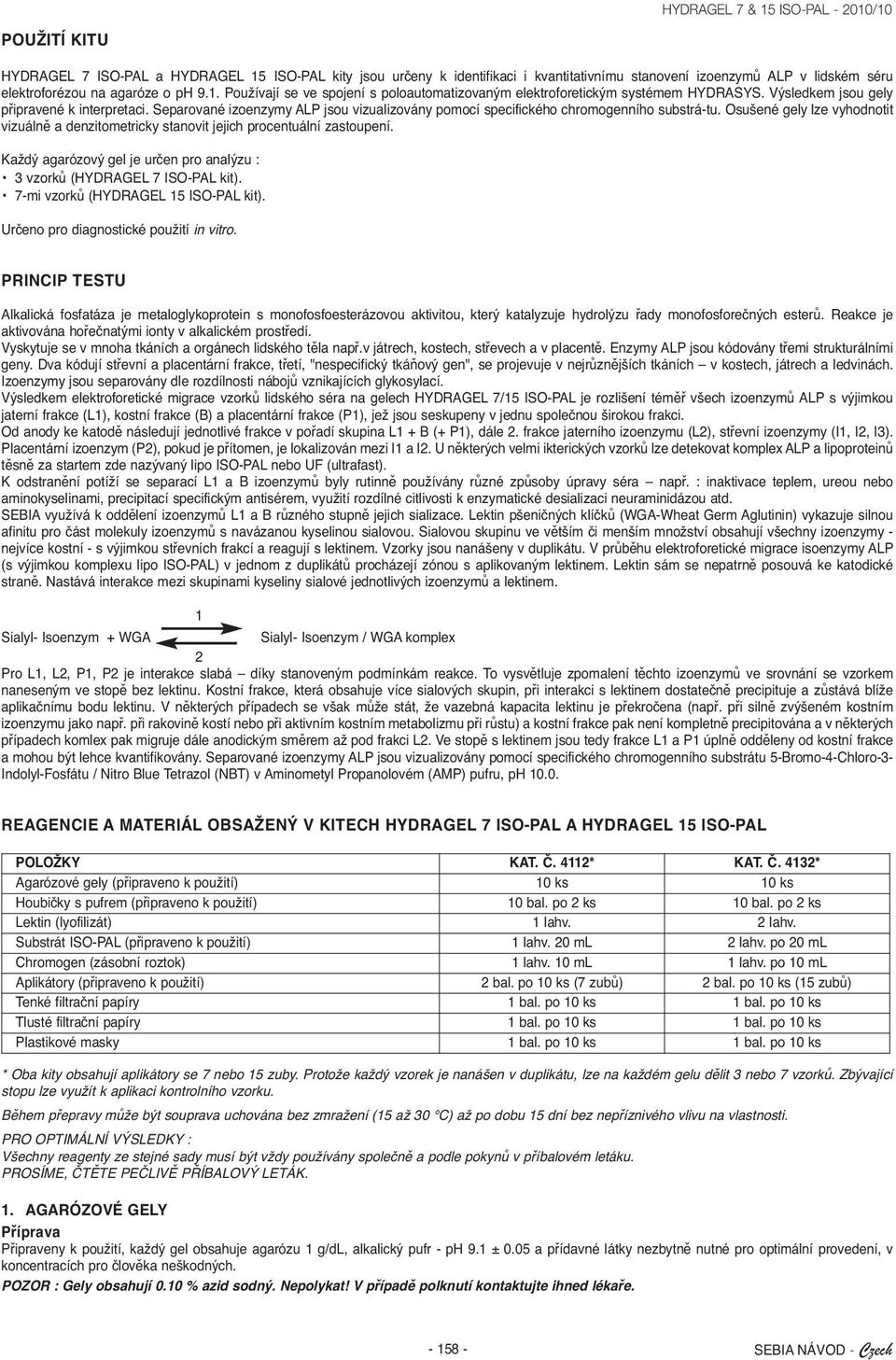 Osušené gely lze vyhodnotit vizuálně a denzitometricky stanovit jejich procentuální zastoupení. Každý agarózový gel je určen pro analýzu : 3 vzorků (HYDRAGEL 7 ISO-PAL kit).