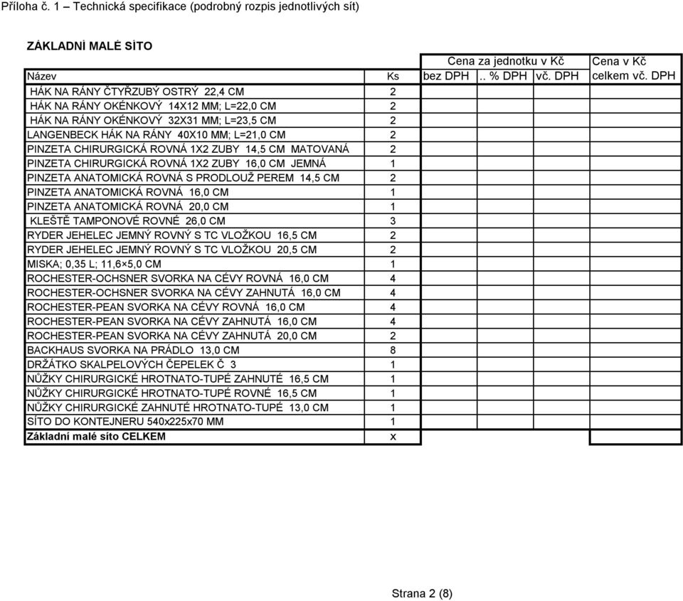 ANATOMICKÁ ROVNÁ 20,0 CM 1 KLEŠTĚ TAMPONOVÉ ROVNÉ 26,0 CM 3 RYDER JEHELEC JEMNÝ ROVNÝ S TC VLOŽKOU 16,5 CM 2 RYDER JEHELEC JEMNÝ ROVNÝ S TC VLOŽKOU 20,5 CM 2 MISKA; 0,35 L; 11,6 5,0 CM 1