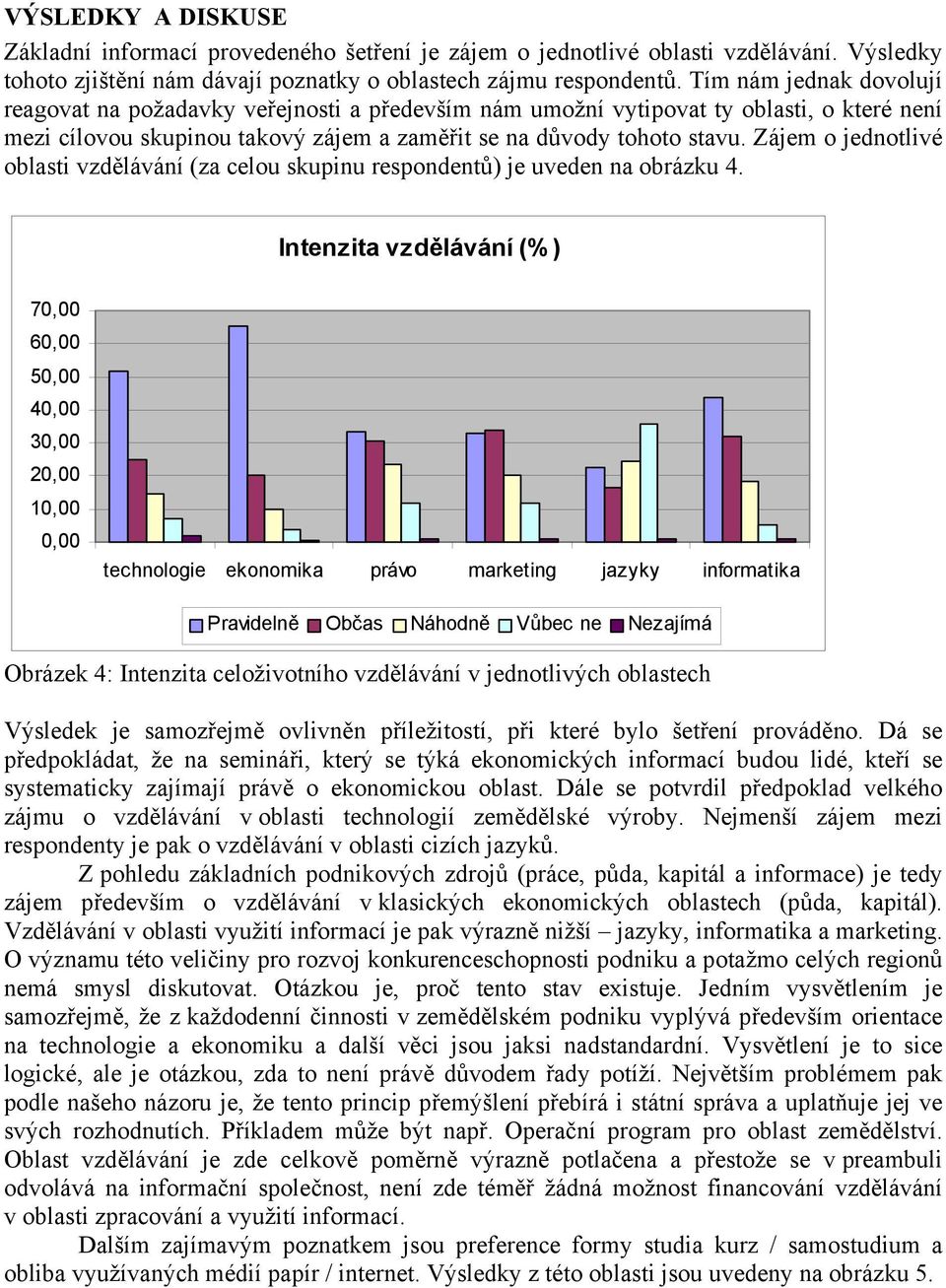 Zájem o jednotlivé oblasti vzdělávání (za celou skupinu respondentů) je uveden na obrázku 4.