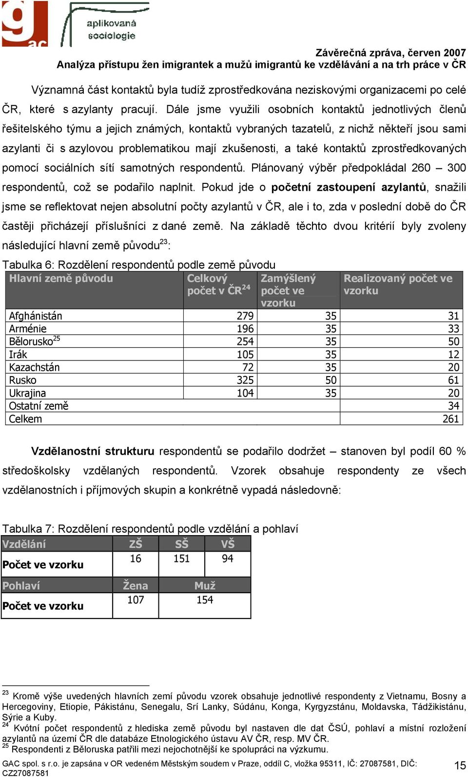 a také kontaktů zprostředkovaných pomocí sociálních sítí samotných respondentů. Plánovaný výběr předpokládal 260 300 respondentů, což se podařilo naplnit.