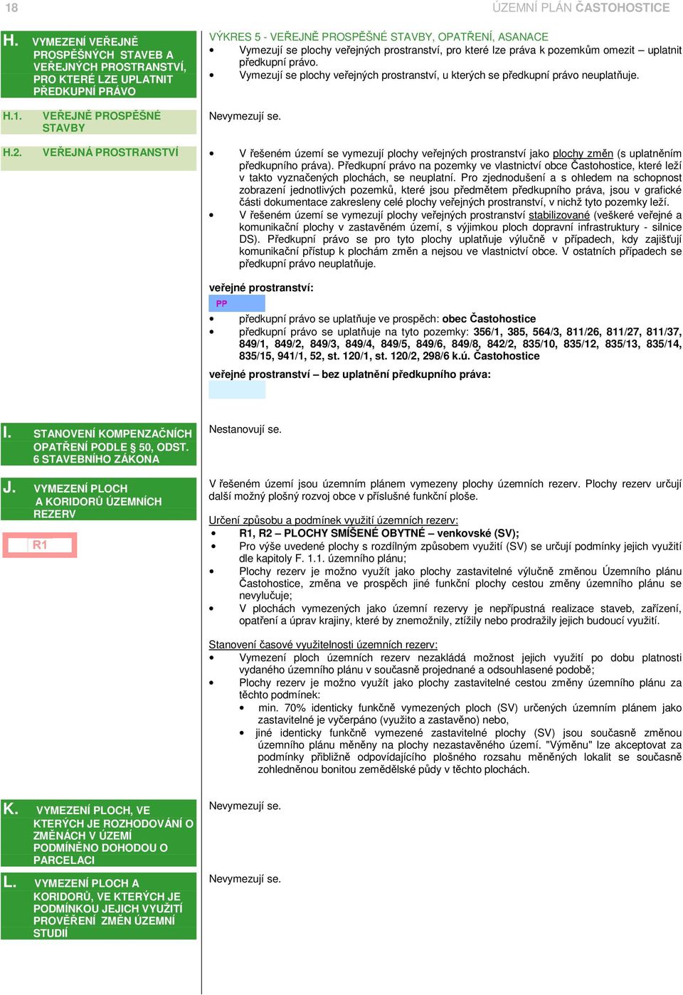 pro které lze práva k pozemkům omezit uplatnit předkupní právo. Vymezují se plochy veřejných prostranství, u kterých se předkupní právo neuplatňuje. H.1. VEŘEJNĚ PROSPĚŠNÉ STAVBY Nevymezují se. H.2.
