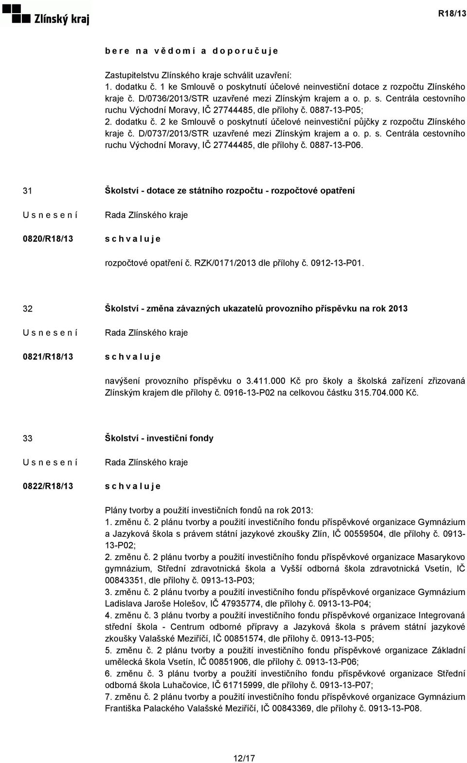 2 ke Smlouvě o poskytnutí účelové neinvestiční půjčky z rozpočtu Zlínského kraje č. D/0737/2013/STR uzavřené mezi Zlínským krajem a o. p. s.