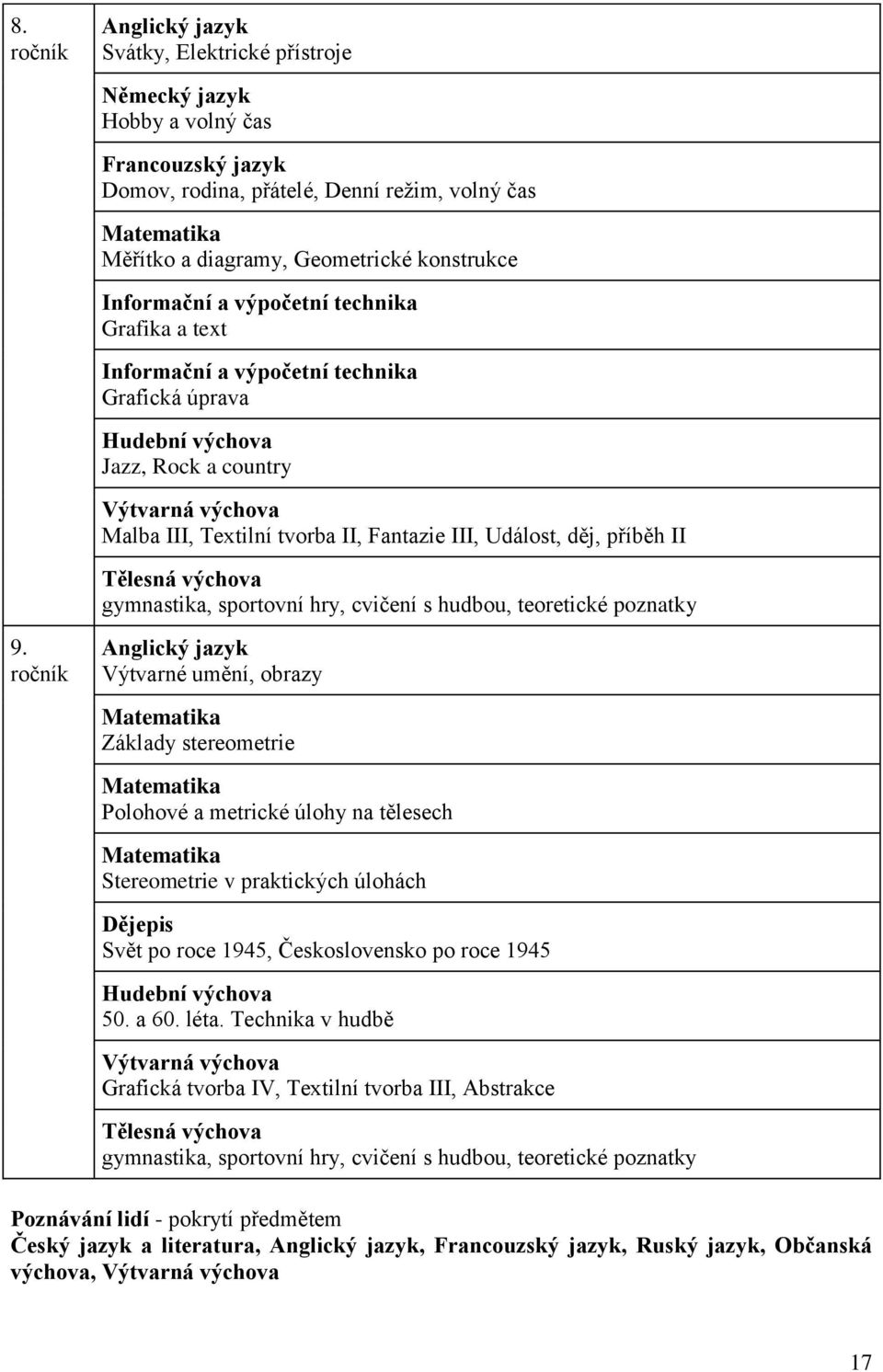 III, Událost, děj, příběh II Tělesná výchova gymnastika, sportovní hry, cvičení s hudbou, teoretické poznatky 9.