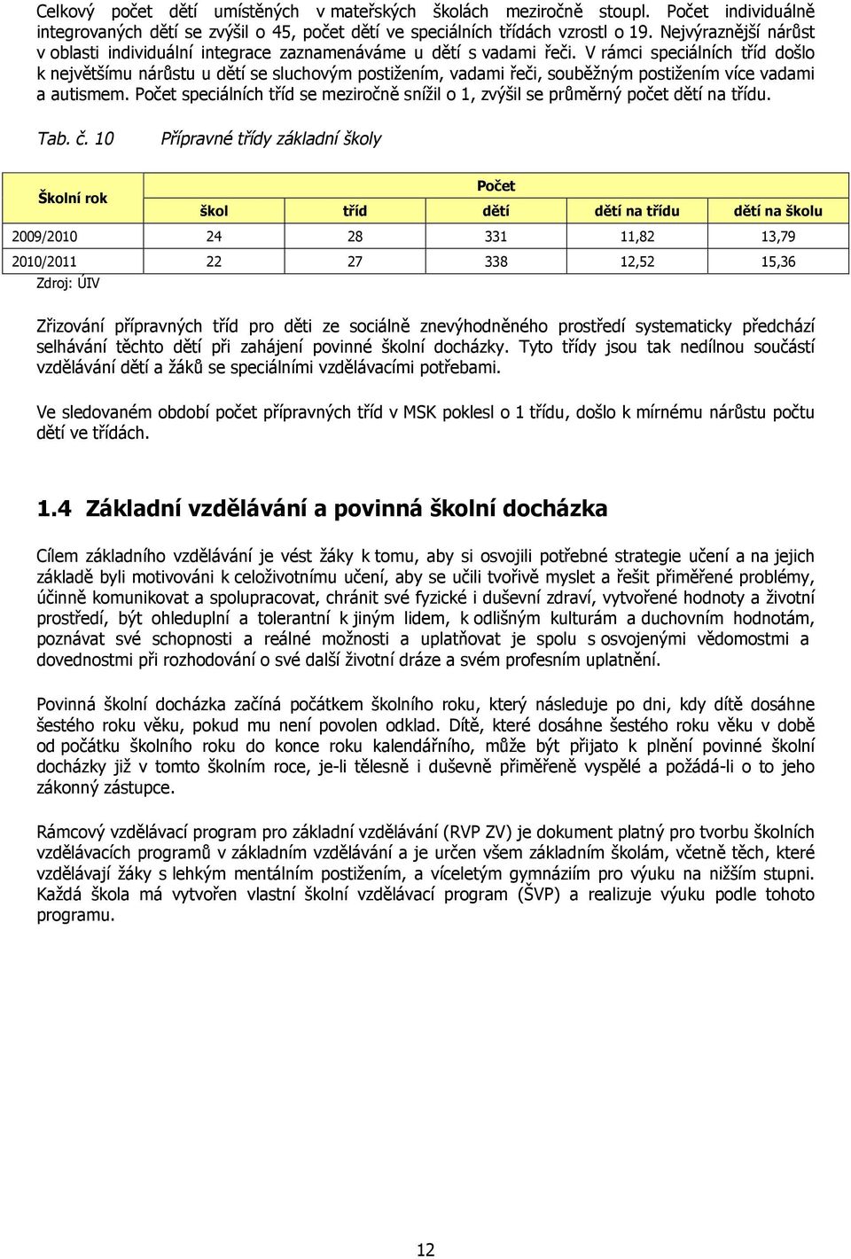 V rámci speciálních tříd došlo k největšímu nárůstu u dětí se sluchovým postižením, vadami řeči, souběžným postižením více vadami a autismem.