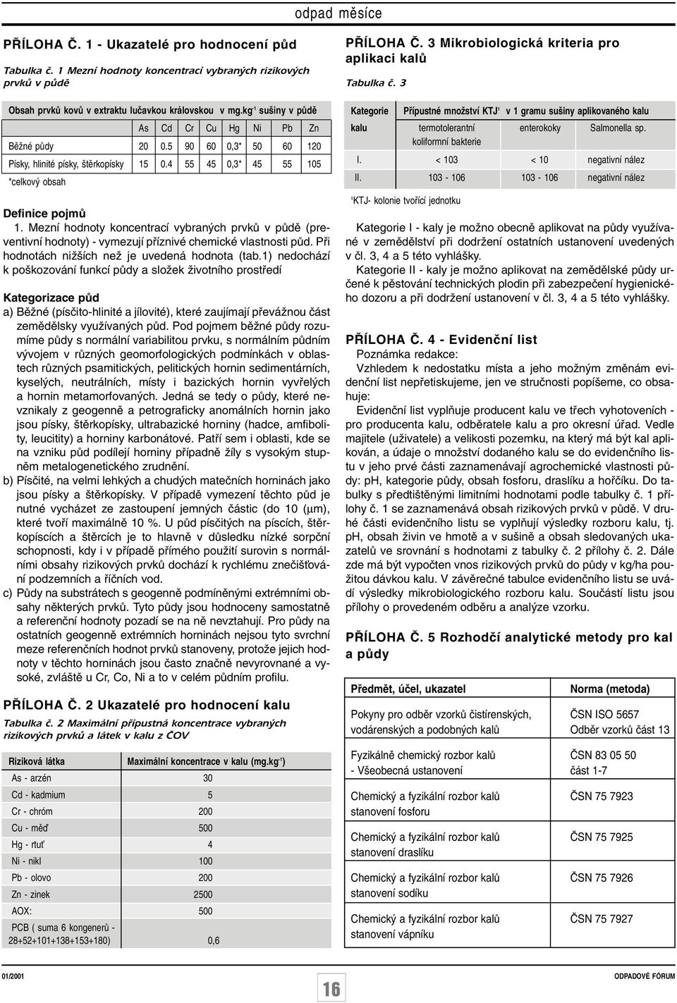 Mezní hodnoty koncentrací vybran ch prvkû v pûdû (preventivní hodnoty) - vymezují pfiíznivé chemické vlastnosti pûd. Pfii hodnotách niï ích neï je uvedená hodnota (tab.