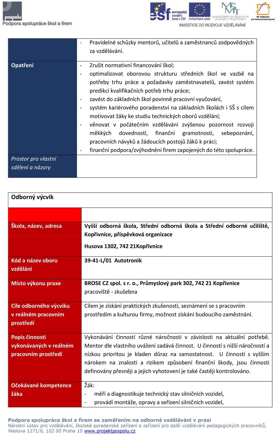 potřeb trhu práce; - zavést do základních škol povinně pracovní vyučování, - systém kariérového poradenství na základních školách i SŠ s cílem motivovat žáky ke studiu technických oborů vzdělání; -