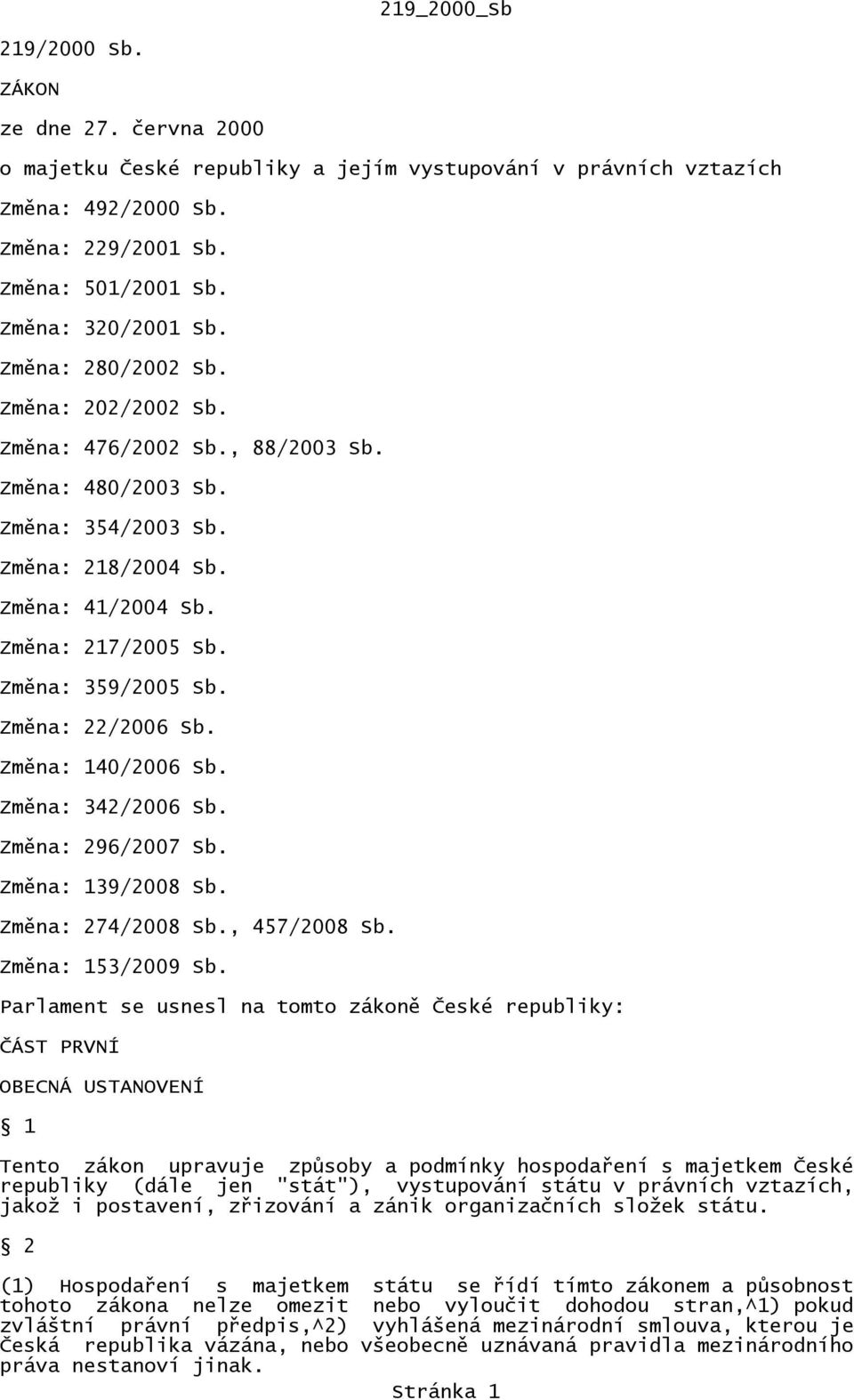 Změna: 22/2006 Sb. Změna: 140/2006 Sb. Změna: 342/2006 Sb. Změna: 296/2007 Sb. Změna: 139/2008 Sb. Změna: 274/2008 Sb., 457/2008 Sb. Změna: 153/2009 Sb.