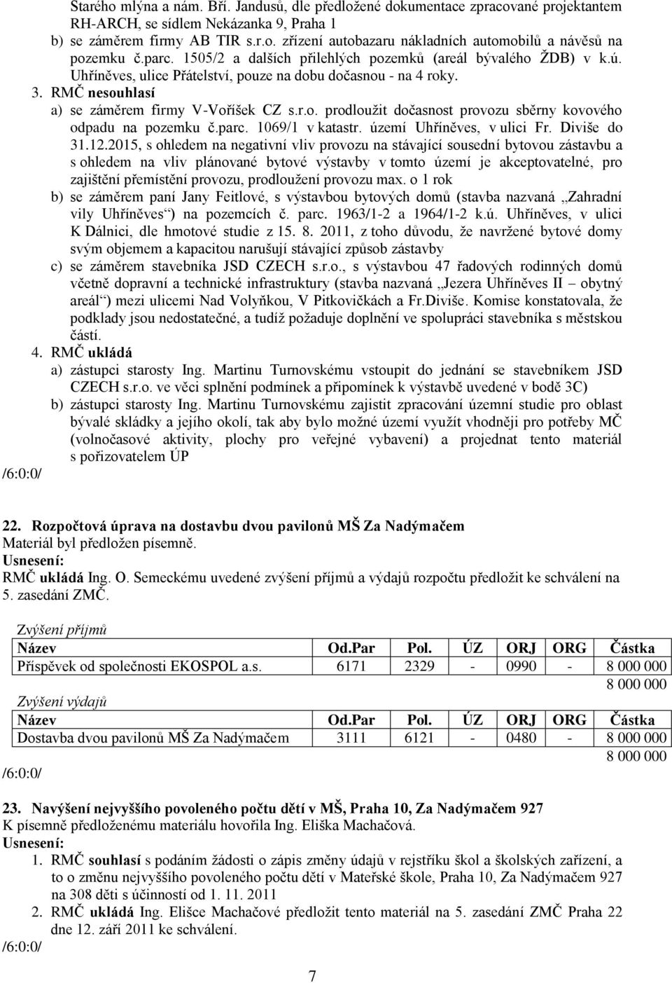 parc. 1069/1 v katastr. území Uhříněves, v ulici Fr. Diviše do 31.12.