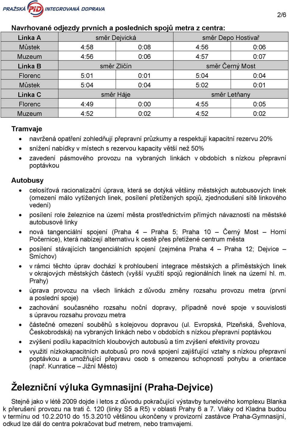 respektují kapacitní rezervu 20% snížení nabídky v místech s rezervou kapacity větší než 50% zavedení pásmového provozu na vybraných linkách v obdobích s nízkou přepravní poptávkou Autobusy