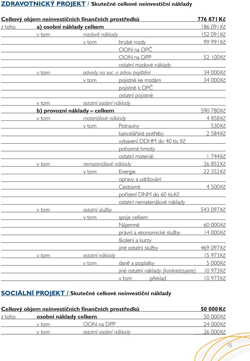 pojištění 34 000 Kč v tom pojistné ke mzdám 34 000 Kč pojistné k DPČ ostatní pojistné v tom ostatní osobní náklady b) provozní náklady celkem 590 780 Kč v tom materiálové náklady 4 858 Kč v tom