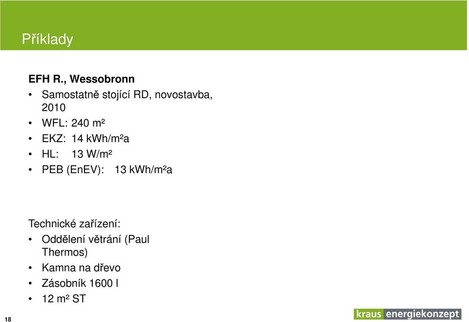 WFL: 240 m² EKZ: 14 kwh/m²a HL: 13 W/m² PEB (EnEV): 13