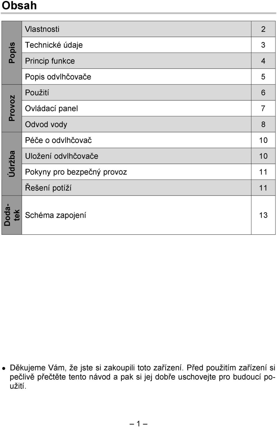 provoz 11 Řešení potíží 11 Dodatek Schéma zapojení 13 Děkujeme Vám, že jste si zakoupili toto zařízení.