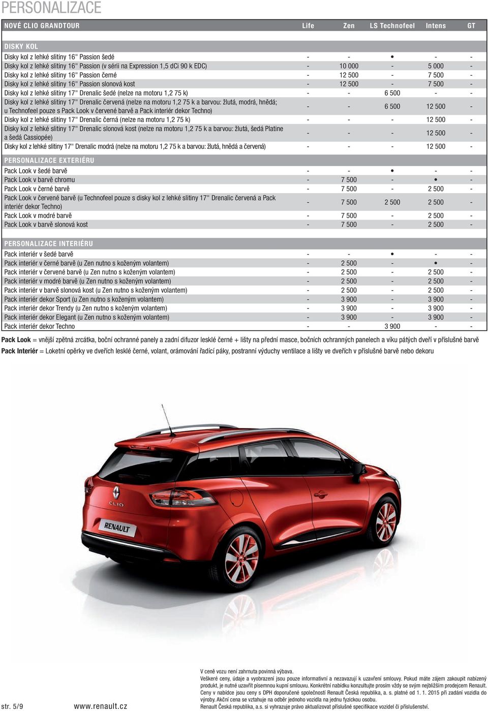 (nelze na motoru 1,2 75 k) - - 6 500 - - Disky kol z lehké slitiny 17" Drenalic červená (nelze na motoru 1,2 75 k a barvou: žlutá, modrá, hnědá; u Technofeel pouze s Pack Look v červené barvě a Pack