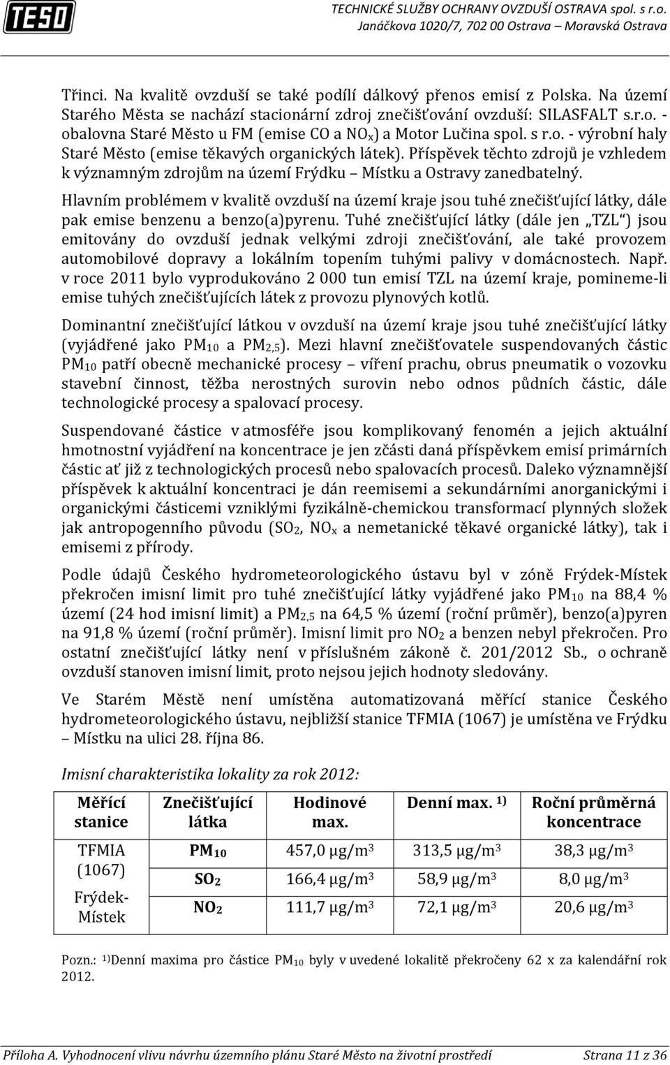 Hlavním problémem v kvalitě ovzduší na území kraje jsou tuhé znečišťující látky, dále pak emise benzenu a benzo(a)pyrenu.