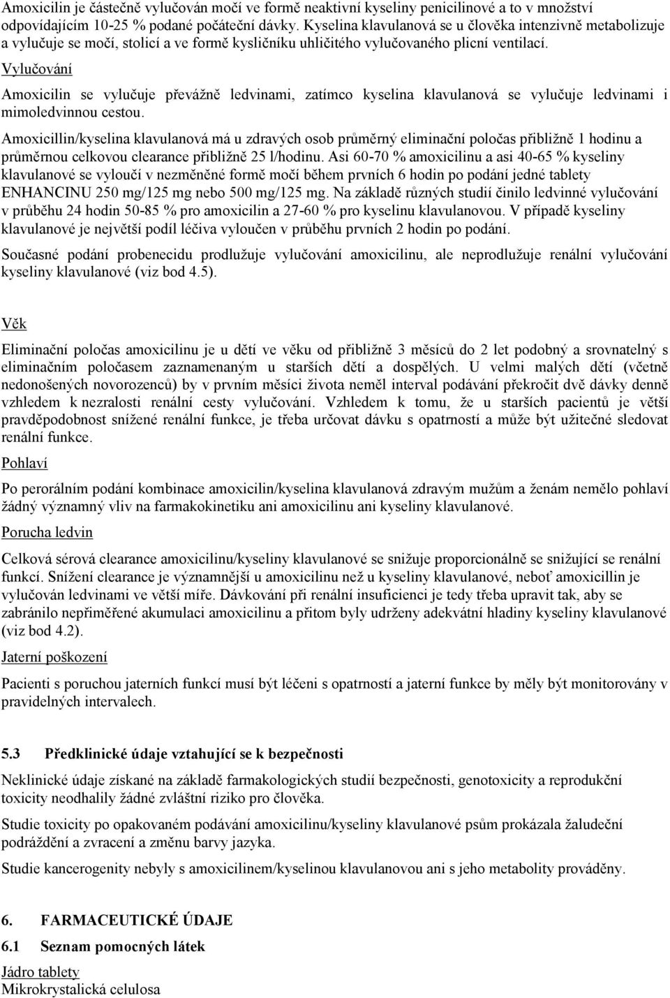 Vylučování Amoxicilin se vylučuje převážně ledvinami, zatímco kyselina klavulanová se vylučuje ledvinami i mimoledvinnou cestou.