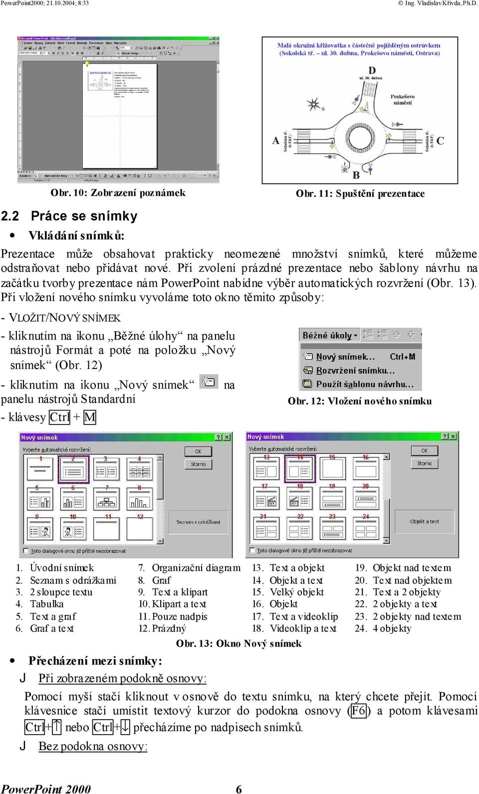 Při zvolení prázdné prezentace nebo šablony návrhu na začátku tvorby prezentace nám PowerPoint nabídne výběr automatických rozvržení (Obr. 13).