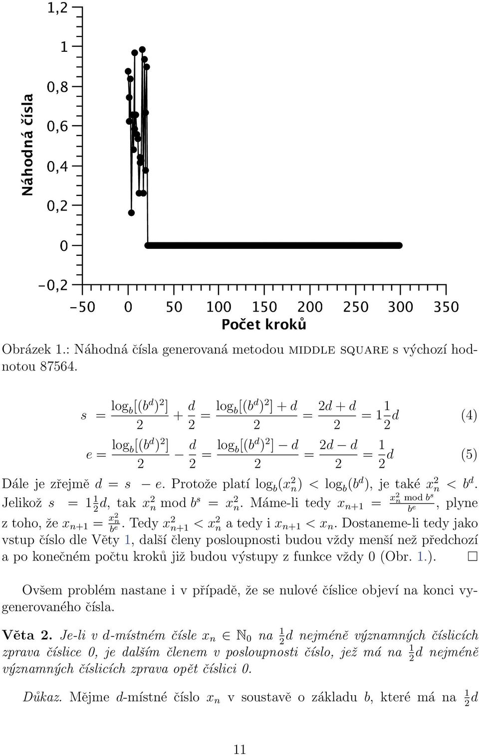 Protože platí log b (x 2 n) < log b (b d ), je také x 2 n < b d. Jelikož s = 1 1d, tak 2 x2 n mod b s = x 2 n. Máme-li tedy x n+1 = x2 n mod b s, plyne z toho, že x n+1 = x2 n b e.