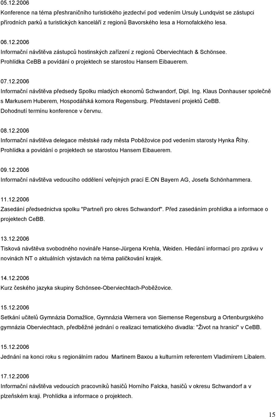 Ing. Klaus Donhauser společně s Markusem Huberem, Hospodářská komora Regensburg. Představení projektů CeBB. Dohodnutí termínu konference v červnu. 08.12.