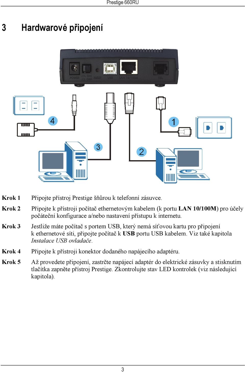 Jestliže máte počítač s portem USB, který nemá síťovou kartu pro připojení k ethernetové síti, připojte počítač k USB portu USB kabelem.