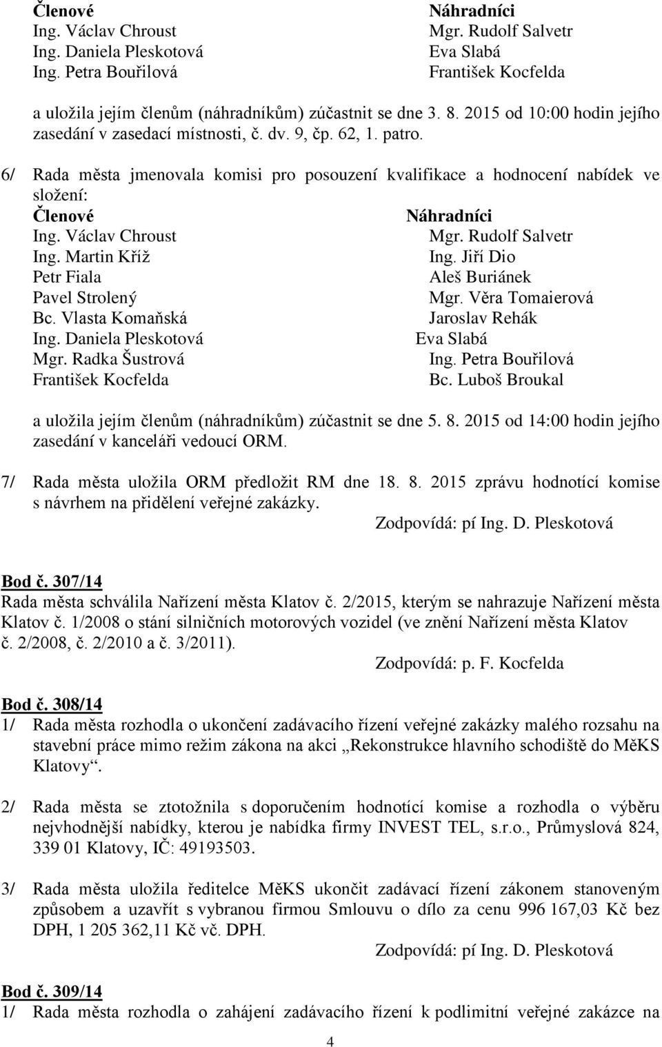 Martin Kříž Ing. Jiří Dio Petr Fiala Aleš Buriánek Pavel Strolený Mgr. Věra Tomaierová Bc. Vlasta Komaňská Jaroslav Rehák Ing. Daniela Pleskotová Eva Slabá Mgr. Radka Šustrová Ing.