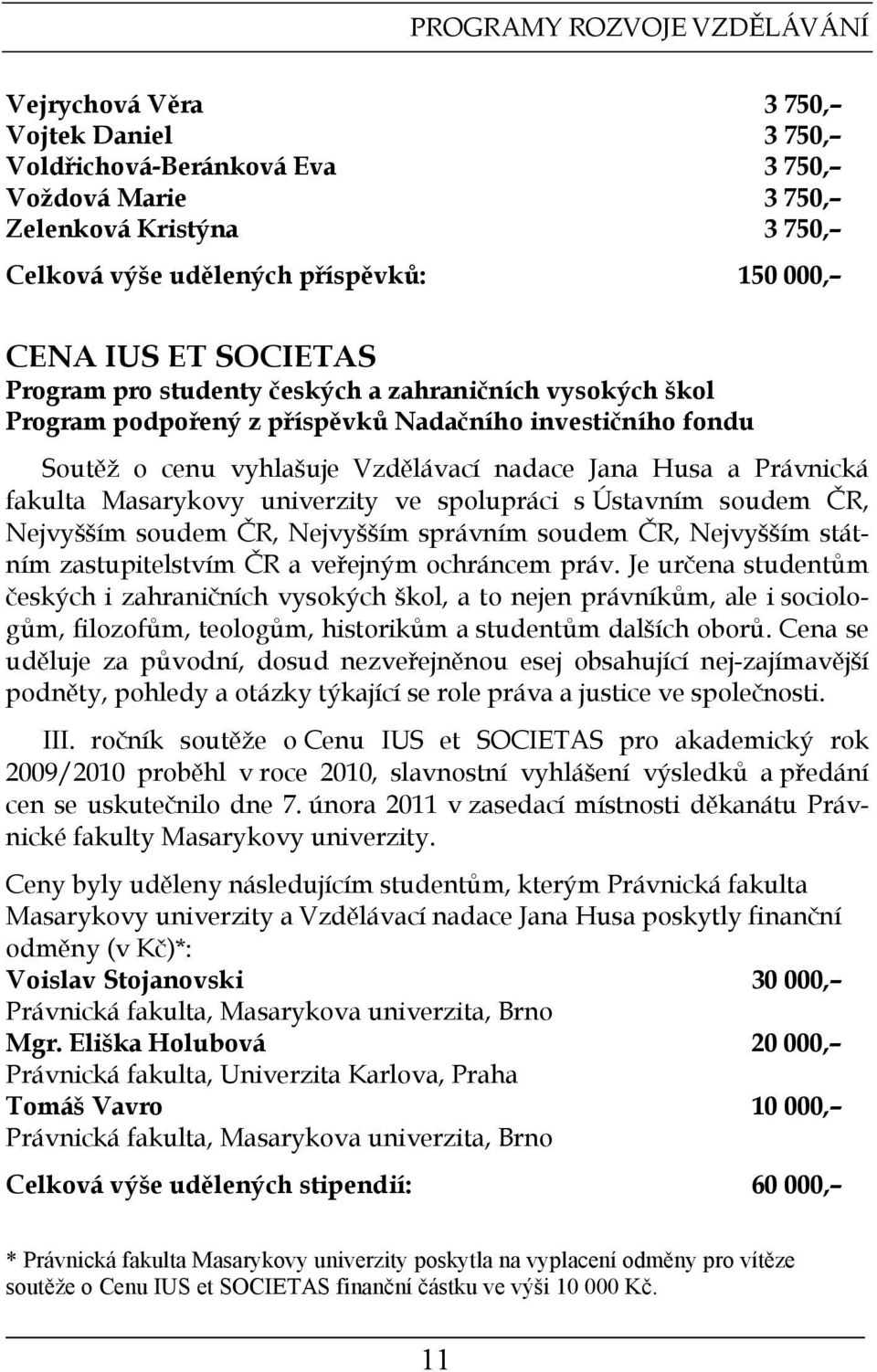 fakulta Masarykovy univerzity ve spolupráci s Ústavním soudem ČR, Nejvyšším soudem ČR, Nejvyšším správním soudem ČR, Nejvyšším státním zastupitelstvím ČR a veřejným ochráncem práv.