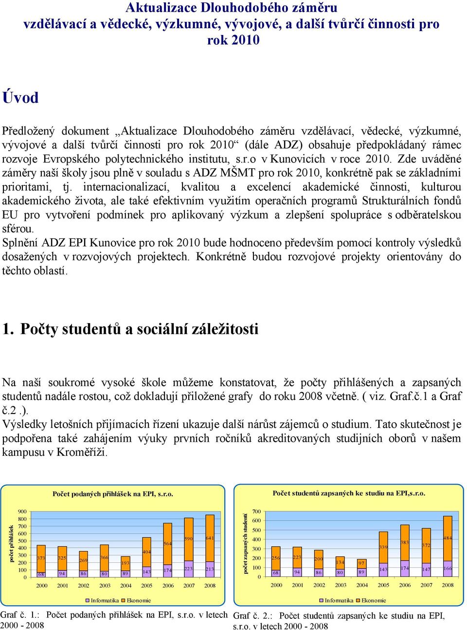 Zde uváděné záměry naší školy jsou plně v souladu s ADZ MŠMT pro rok 2010, konkrétně pak se základními prioritami, tj.