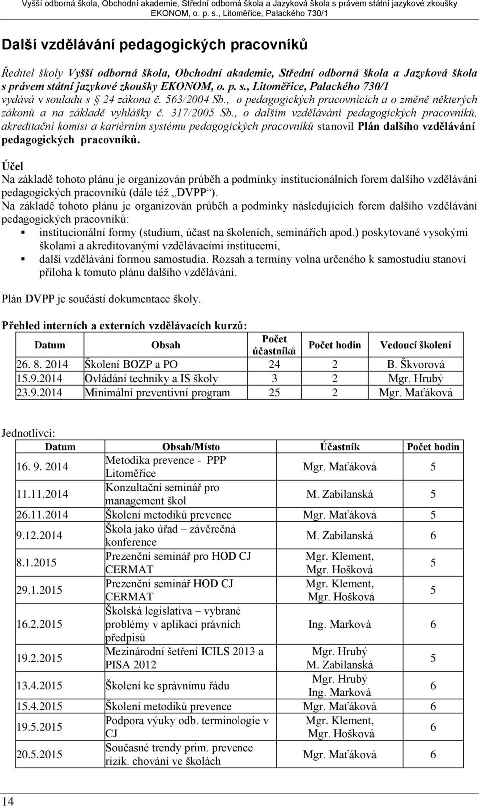 , o dalším vzdělávání pedagogických pracovníků, akreditační komisi a kariérním systému pedagogických pracovníků stanovil Plán dalšího vzdělávání pedagogických pracovníků.