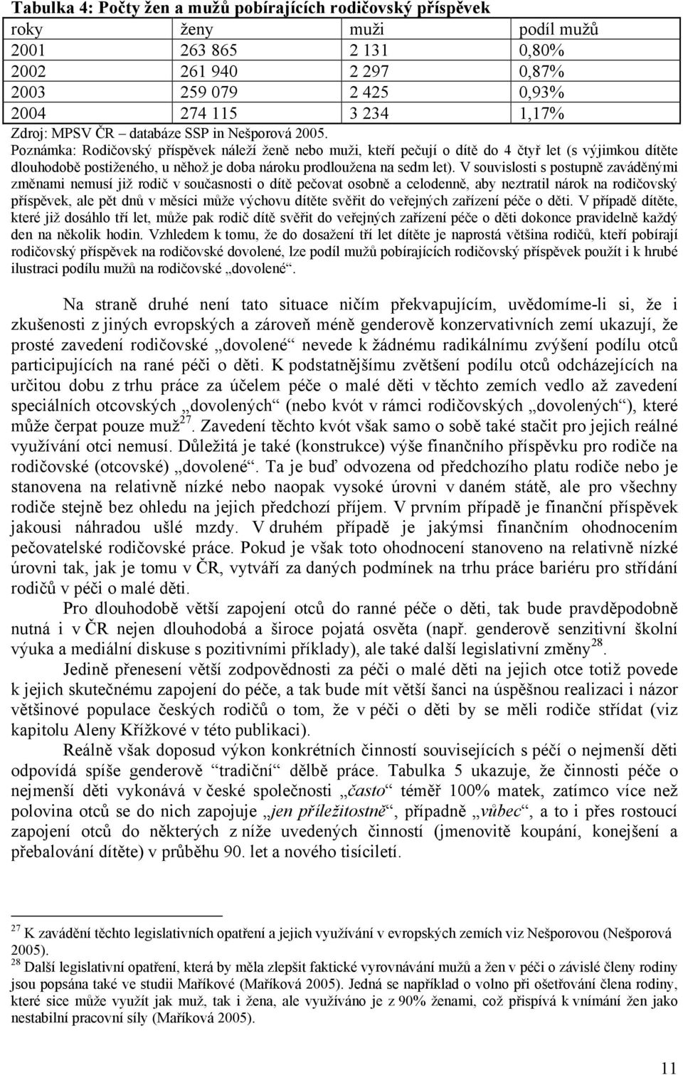 Poznámka: Rodičovský příspěvek náleží ženě nebo muži, kteří pečují o dítě do 4 čtyř let (s výjimkou dítěte dlouhodobě postiženého, u něhož je doba nároku prodloužena na sedm let).