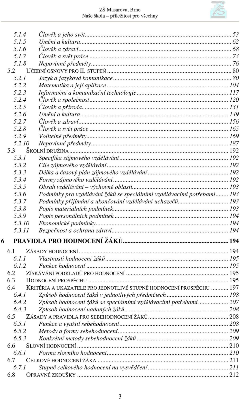 .. 156 5.2.8 Člověk a svět práce... 165 5.2.9 Volitelné předměty... 169 5.2.10 Nepovinné předměty... 187 5.3 ŠKOLNÍ DRUŽINA... 192 5.3.1 Specifika zájmového vzdělávání... 192 5.3.2 Cíle zájmového vzdělávání.