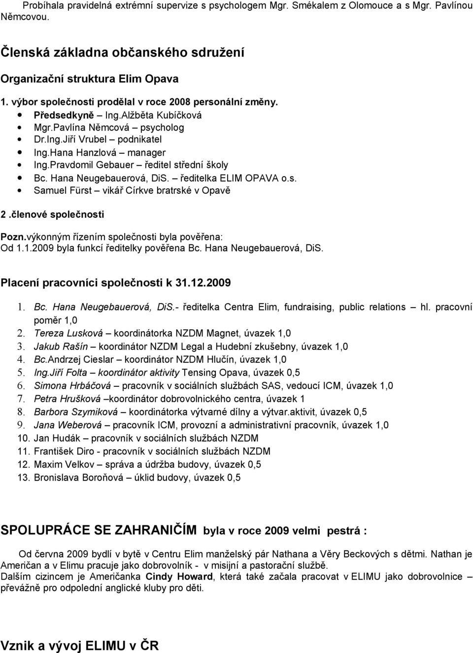 Pravdomil Gebauer ředitel střední školy Bc. Hana Neugebauerová, DiS. ředitelka ELIM OPAVA o.s. Samuel Fürst vikář Církve bratrské v Opavě 2.členové společnosti Pozn.