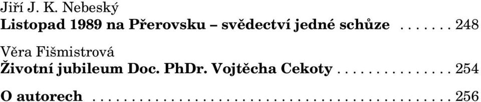 schûze....... 248 Vûra Fi mistrová Îivotní jubileum Doc.