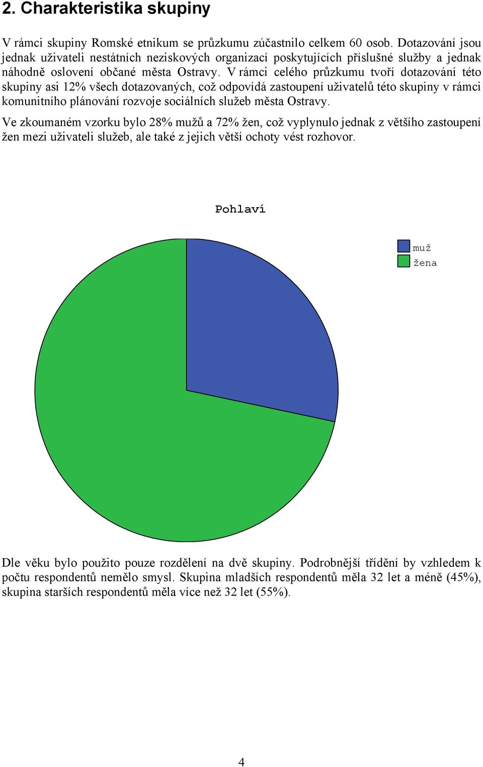 V rámci celého průzkumu tvoří dotazování této skupiny asi 12% všech dotazovaných, což odpovídá zastoupení uživatelů této skupiny v rámci komunitního plánování rozvoje sociálních služeb města Ostravy.