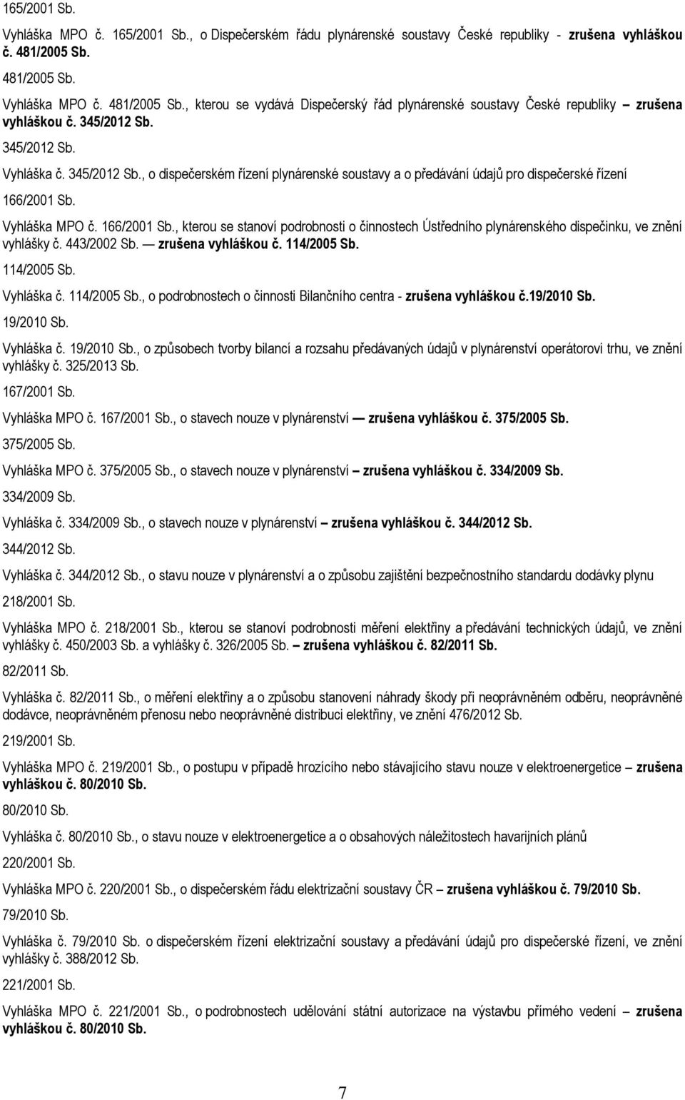 345/2012 Sb. Vyhláška č. 345/2012 Sb., o dispečerském řízení plynárenské soustavy a o předávání údajů pro dispečerské řízení 166/2001 Sb.