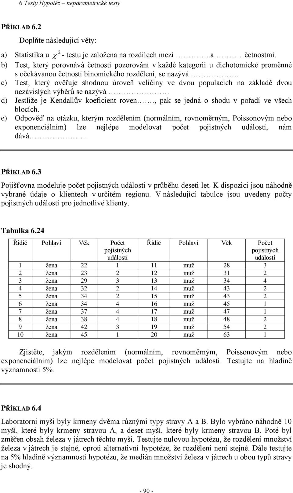 c) Test, který ověřuje shodnou úroveň veličiny ve dvou populacích na základě dvou nezávislých výběrů se nazývá d) Jestliže je Kendallův koeficient roven.