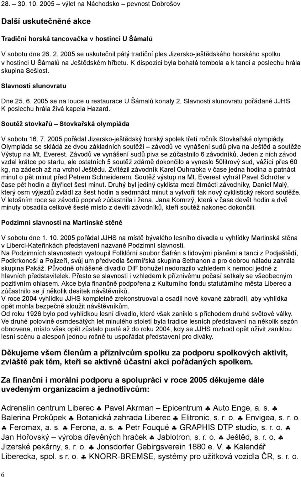 K poslechu hrála živá kapela Hazard. Soutěž stovkařů Stovkařská olympiáda V sobotu 16. 7. 2005 pořádal Jizersko-ještědský horský spolek třetí ročník Stovkařské olympiády.