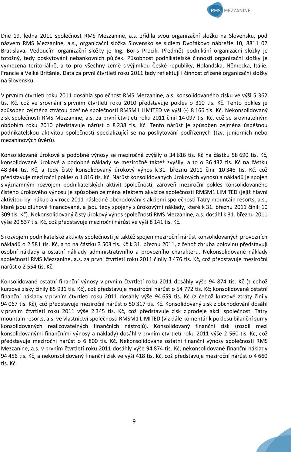 Působnost podnikatelské činnosti organizační složky je vymezena teritoriálně, a to pro všechny země s výjimkou České republiky, Holandska, Německa, Itálie, Francie a Velké Británie.