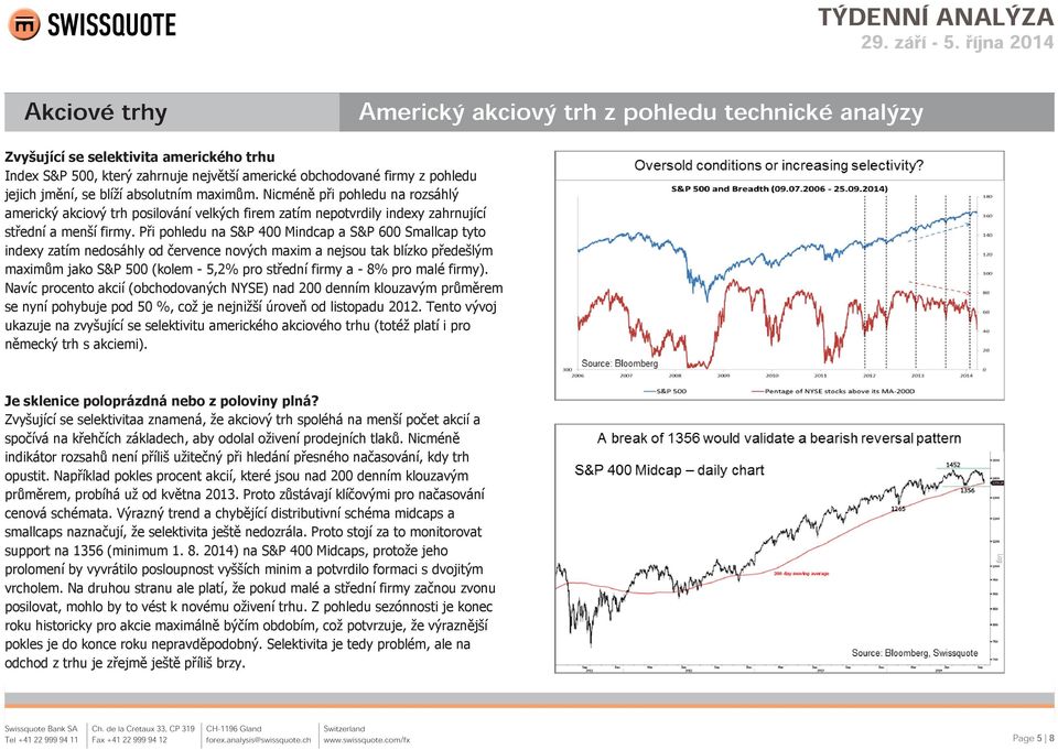 Při pohledu na S&P 400 Mindcap a S&P 600 Smallcap tyto indexy zatím nedosáhly od července nových maxim a nejsou tak blízko předešlým maximům jako S&P 500 (kolem - 5,2% pro střední firmy a - 8% pro