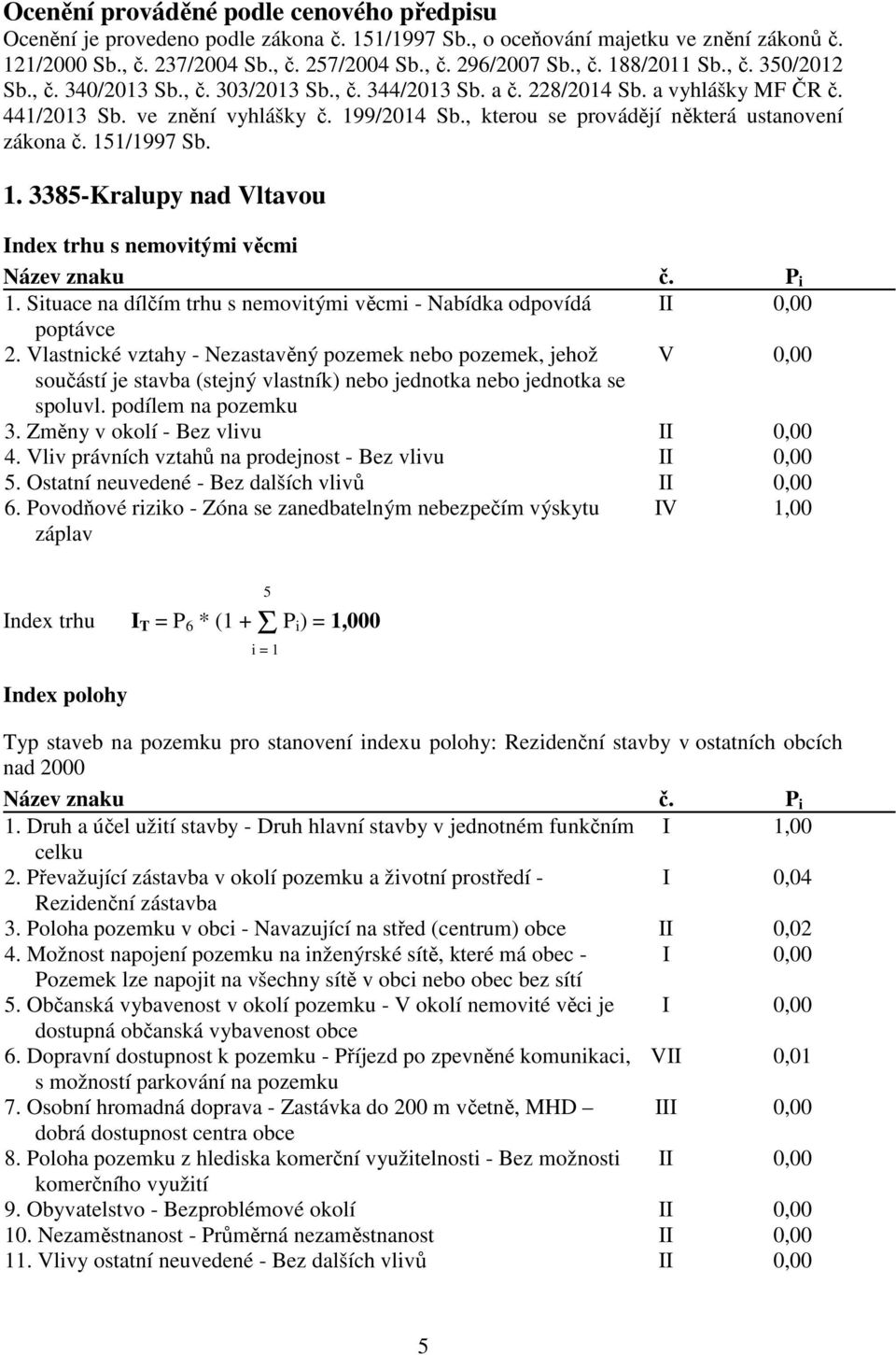 , kterou se provádějí některá ustanovení zákona č. 151/1997 Sb. 1. 3385-Kralupy nad Vltavou Index trhu s nemovitými věcmi Název znaku č. P i 1.