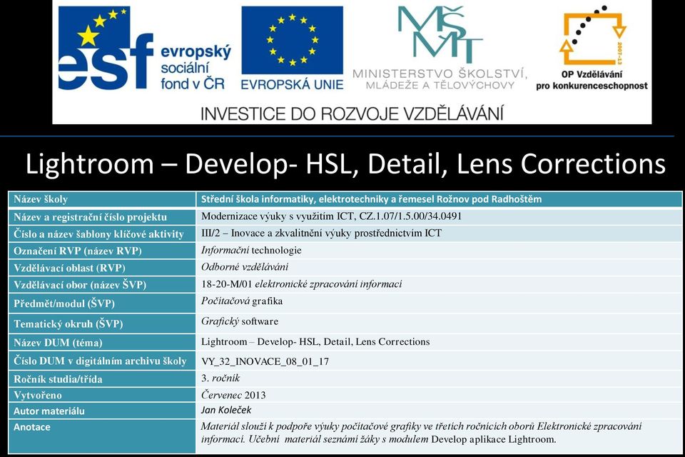 Učební materiál seznámí žáky s modulem Develop