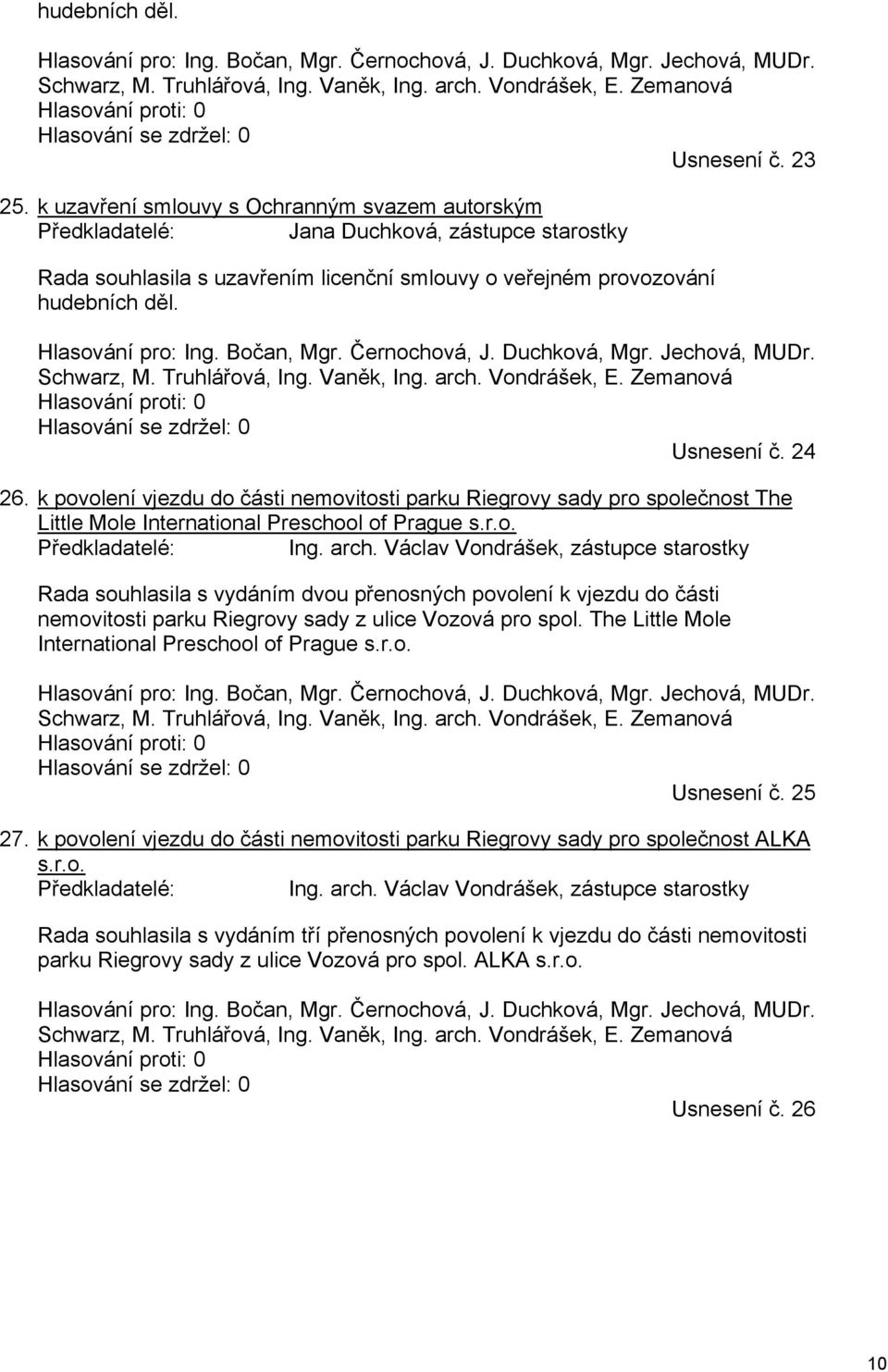 k uzavření smlouvy s Ochranným svazem autorským Předkladatelé: Jana Duchková, zástupce starostky Rada souhlasila s uzavřením licenční smlouvy o veřejném provozování  Zemanová Hlasování proti: 0