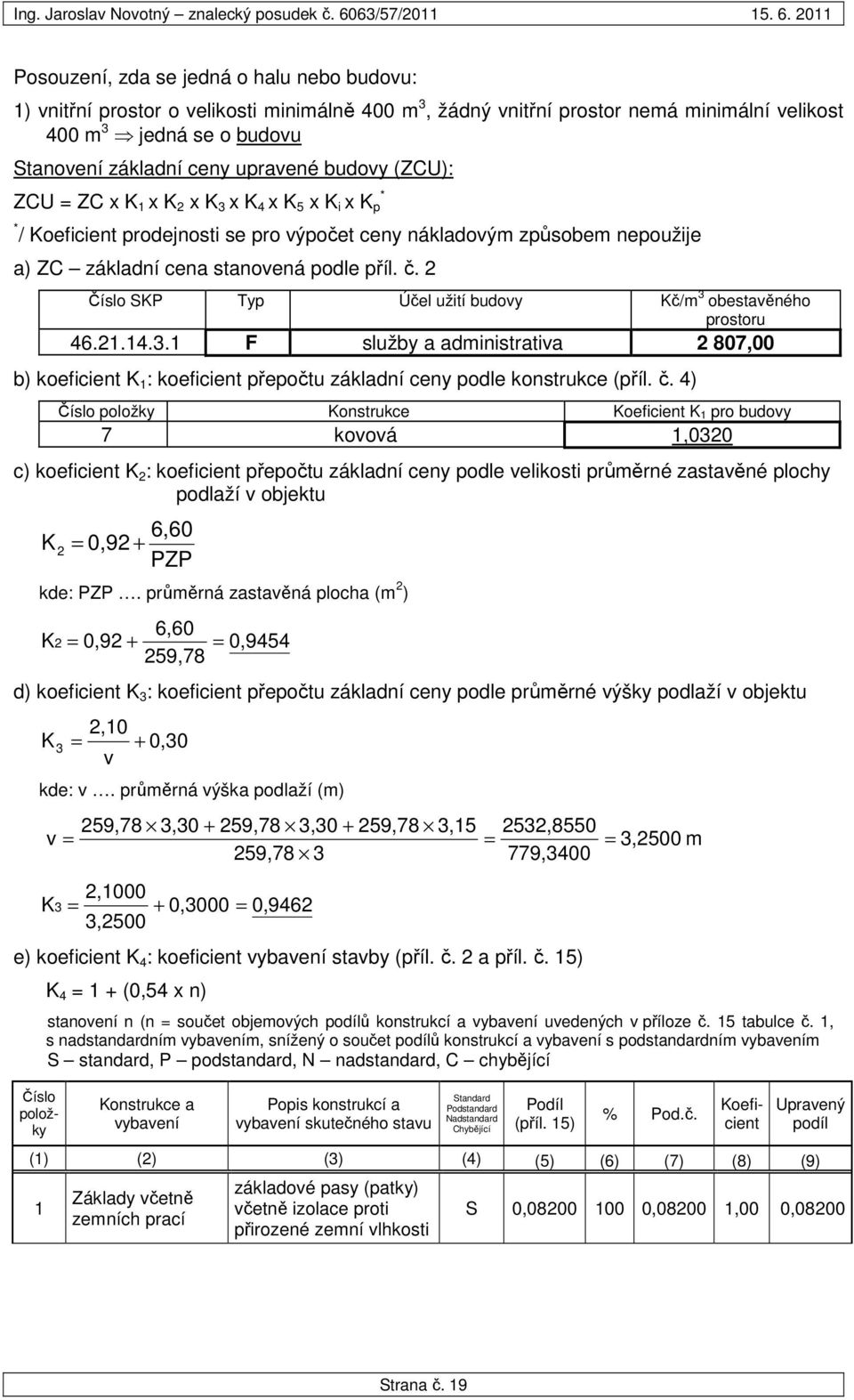 2 Číslo SKP Typ Účel užití budovy Kč/m 3 obestavěného prostoru 46.21.14.3.1 F služby a administrativa 2 807,00 b) koeficient K 1 : koeficient přepočtu základní ceny podle konstrukce (příl. č.