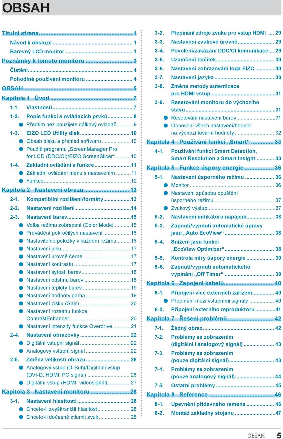 ..10 Použití programu ScreenManager Pro for LCD (DDC/CI)/EIZO ScreenSlicer...10 1-4. Základní ovládání a funkce...11 Základní ovládání menu s nastavením...11 Funkce...12 Kapitola 2 Nastavení obrazu.