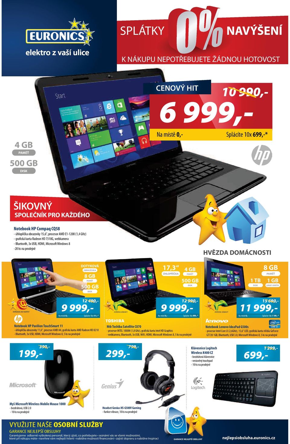 GRF. KRT 2 490,- 2 990,- 9 999, 9 HVĚZD ZÁBVY Splácíte 0x * Notebook HP Pavilion TouchSmart - úhlopříčka obrazovky,6", procesor MD 4, grafická karta MD Radeon HD 820 - Bluetooth, 3x USB, HDMI,