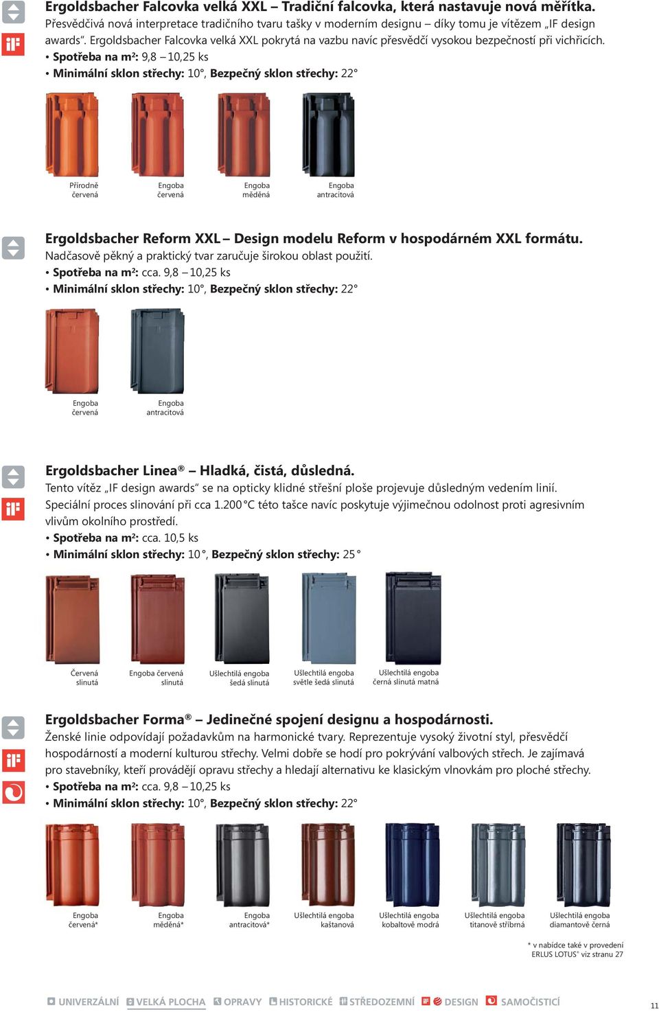 Spotřeba na m 2 : 9,8 10,25 ks Minimální sklon střechy: 10, Bezpečný sklon střechy: 22 měděná antracitová Reform XXL Design modelu Reform v hospodárném XXL formátu.